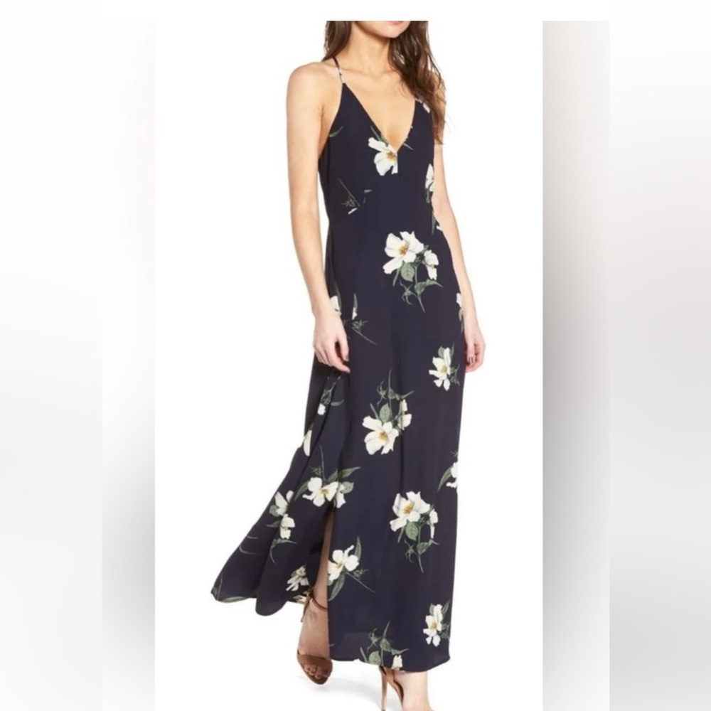 Olivia grey navy maxi floral dress